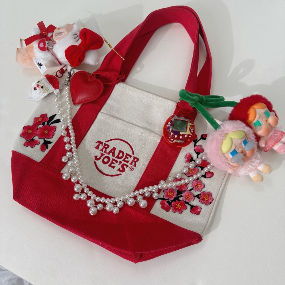 Trader Joe’s Mini Tote Bag Red - Picture 2 of 8